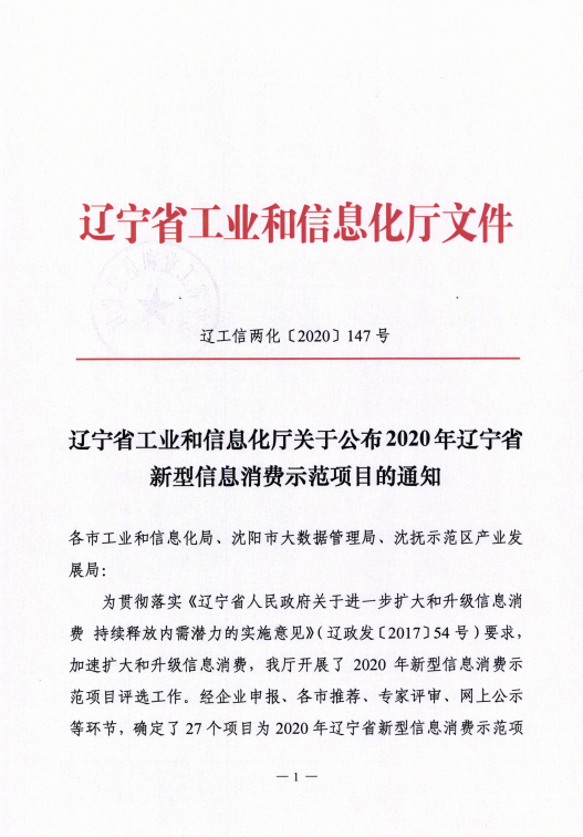 遼聯(lián)信息數(shù)字城區(qū)榮獲遼寧省新型信息消費(fèi)示范項(xiàng)目