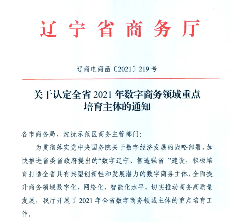 遼聯(lián)信息榮獲2021年遼寧省數(shù)字商務領(lǐng)軍企業(yè)